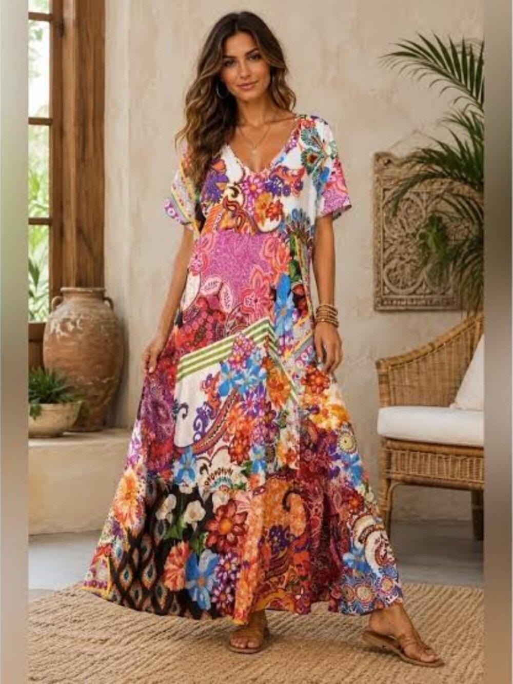 NWT Johnny Was Silk Magnolia Patchwork V-Neck Maxi Dress